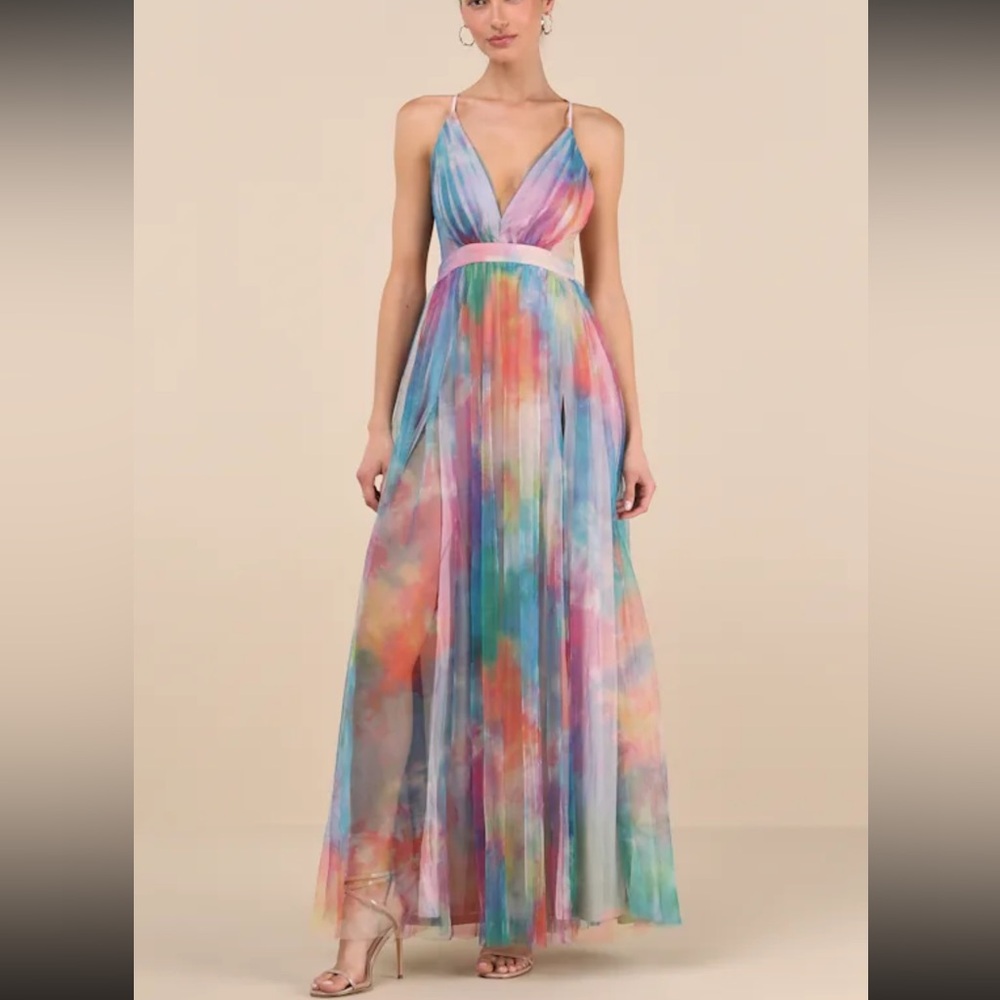 Watercolor Tie-Dye Backless Maxi Dress